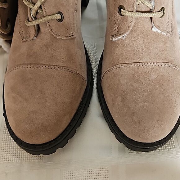 Just Fab Asher Sherpa-Lined Lace-Up Heel Boots Taupe 8.5 - Picture 13 of 16